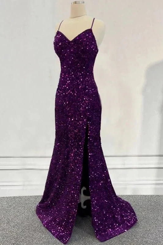 Bargain Prices one-shoulder dressMermaid V-Neck Spaghetti Straps Lace Up Party Prom Dress