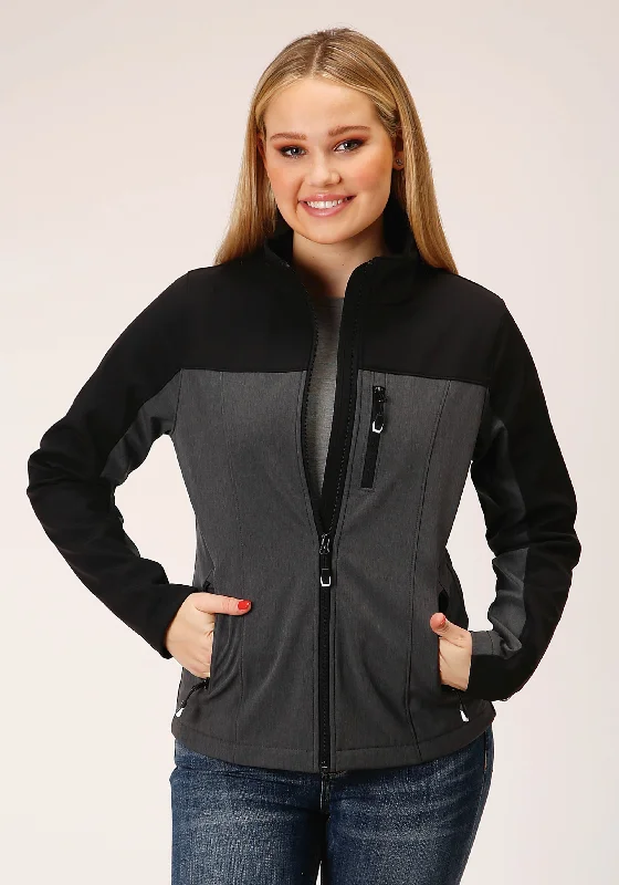 Unmissable Offer soft coatWOMENS GREY BLACK COMBO SOFT SHELL TECH JACKET
