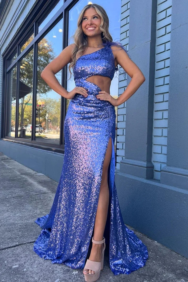 Instant Discount high-waisted dressOne Shoulder Empire With Side Slit Fully Sequins Prom Dress