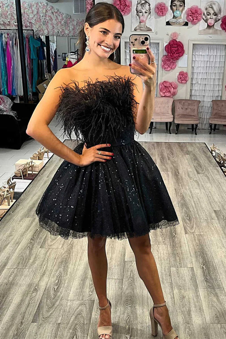 Time-Limited Offer modern dressA-Line Strapless Empire Glitter Tulle Homecoming Dress