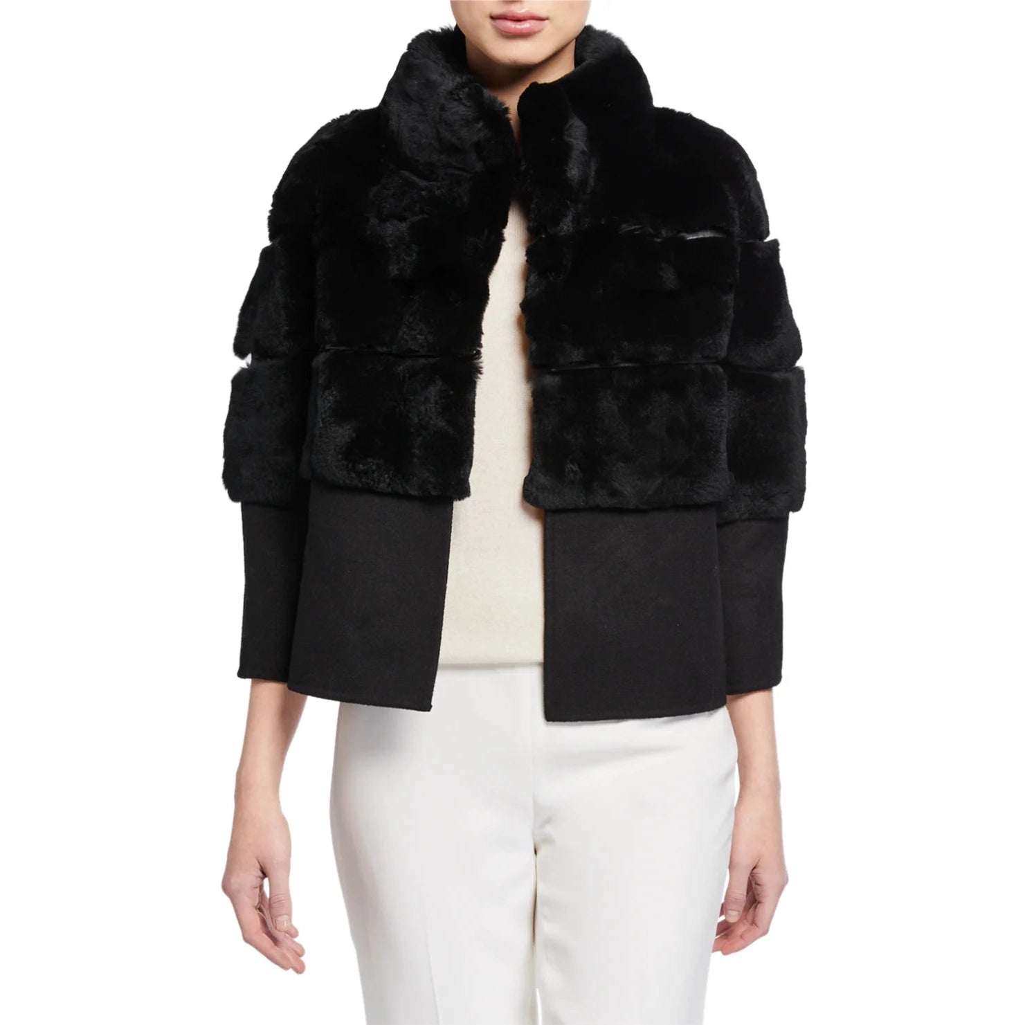Final Clearance modern coatSheared Rabbit Fur and Wool Short Jacket