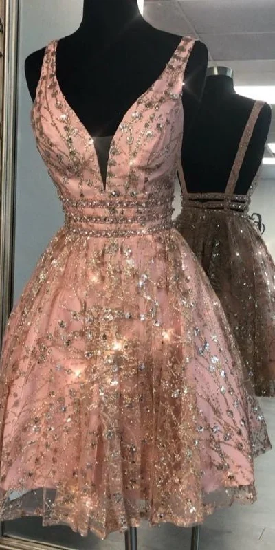 Don't Wait sleek midi dressStylish Dress Sparkly V-neck Backless Sequin Beaded Short Prom Homecoming Dresses