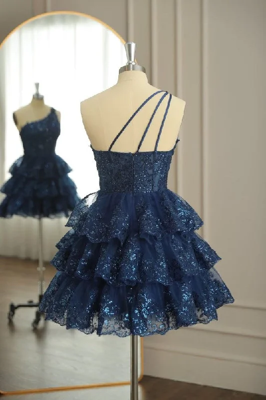 Epic Deals party dressDark Navy One Shoulder Appliques Multi-Layers Tulle Homecoming Dress Epic Deals party dressDark Navy One Shoulder Appliques Multi-Layers Tulle Homecoming Dress