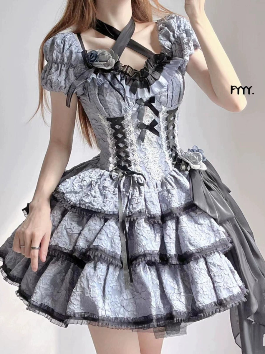 Today’s Deal pleated dressXingweimian~Medea's Kiss~Gothic Lolita OP Dress Short-Sleeved Black-blue Dress Set Today’s Deal pleated dressXingweimian~Medea's Kiss~Gothic Lolita OP Dress Short-Sleeved Black-blue Dress Set
