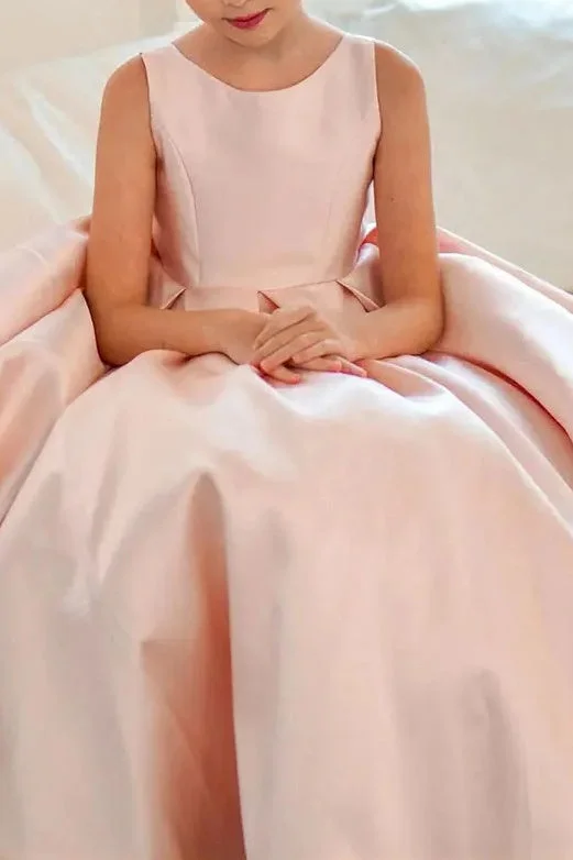 Year-End Sale high-waisted dressElegant Satin A-Line Scoop Flower Girl Dress With Bow