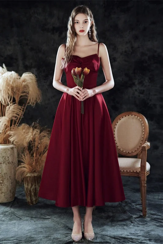Super Deal ashionable dressVintage Style Burgundy Tea Length Dress