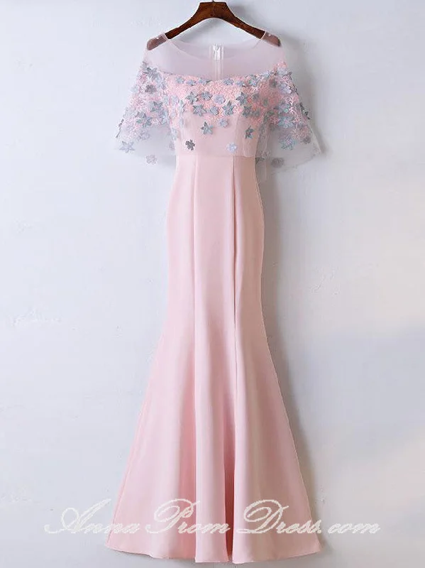 Factory Direct Sale Mermaid Prom Dresses Scoop Trumpet Floor Length Pink Sexy Long Prom Dress JKL589
