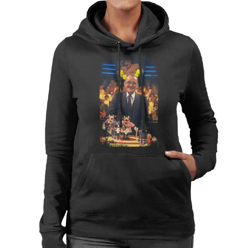 Exclusive Savings trendy hooded sweatshirtTV Times Jim Bowen Presenter Of Bullseye Women's Hooded Sweatshirt