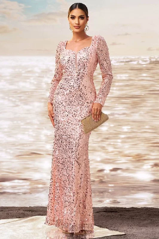 Mega Sale winter dressBateau Long Sleeves Sequins Mermaid Long Party Evening Dress