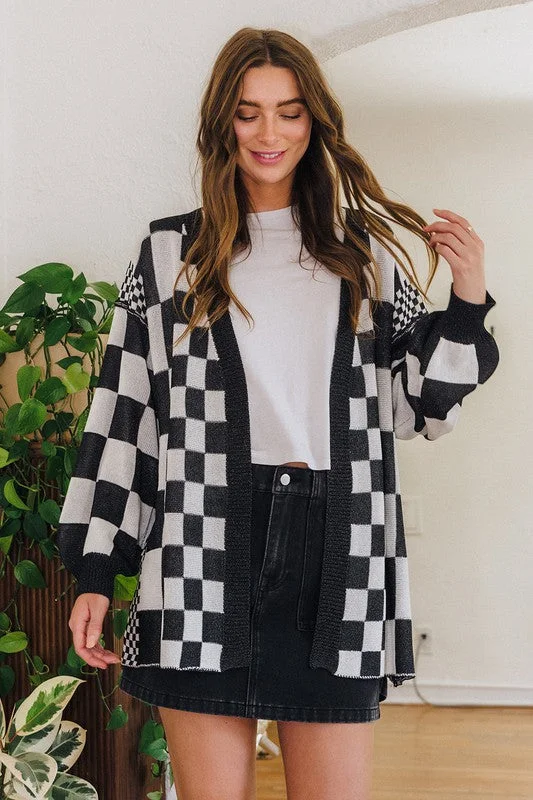 Sale Event performance hoodieurban workout sweatshirtAnnie Wear Checkered Open Front Drop Shoulder Cardigan