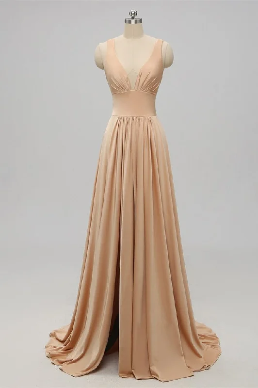Clearance Event comfy dressGold Long Bridesmaid Dress with Slit