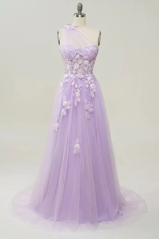 YEAR-End Sale chic shift dressA Line One Shoulder Long Prom Dress with Appliques Y4062