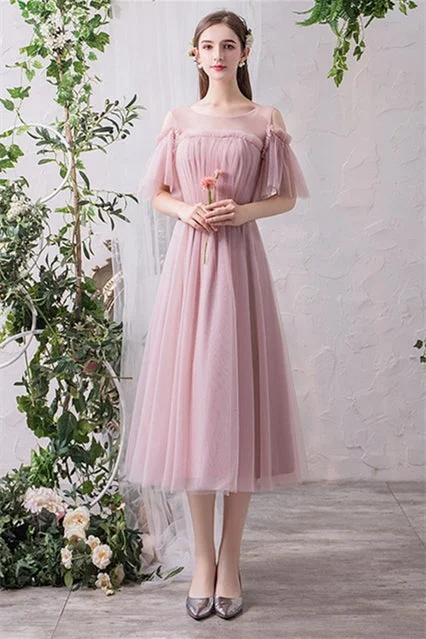 Shop and Save comfy maxi dressBlush Pink Tulle Midi Mismatched Bridesmaid Dress