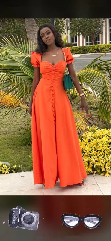 Savings Galore lace-up dressRetro Orange A-line Prom Dress,Orange Fall Dress Y4068