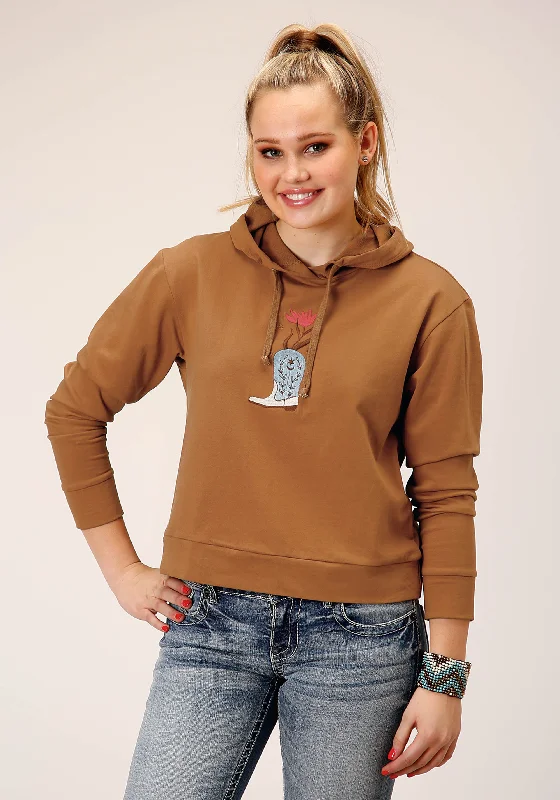 Special Discount trendy jacketWOMENS KNIT TABACCO BROWN FRENCH TERRY HOODIE SWEATSHIRT