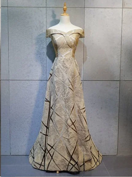 Flash Sale Sparkly Prom Dresses Off-the-shoulder A-line Floor-length Jacquard Long Prom Dress JKL1538