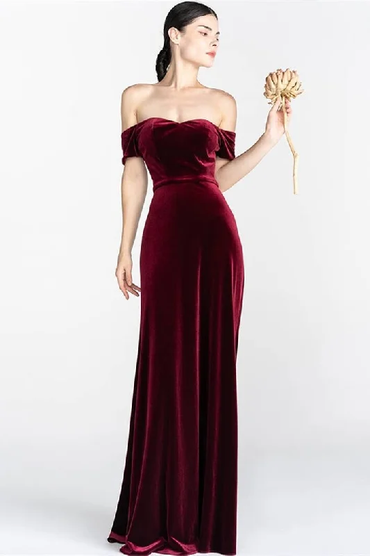 Unmissable Offer casual dressOff the Shoulder Burgundy Velvet Dress