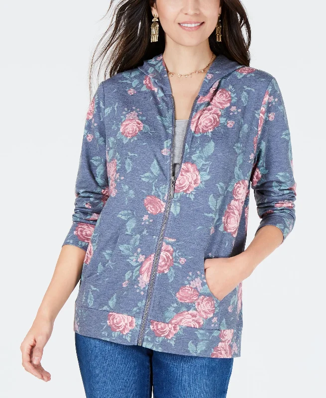 Unmissable Offer performance hooded sweatshirtcontemporary fitness sweatshirtFloral-Print Zip-Up Hoodie Top