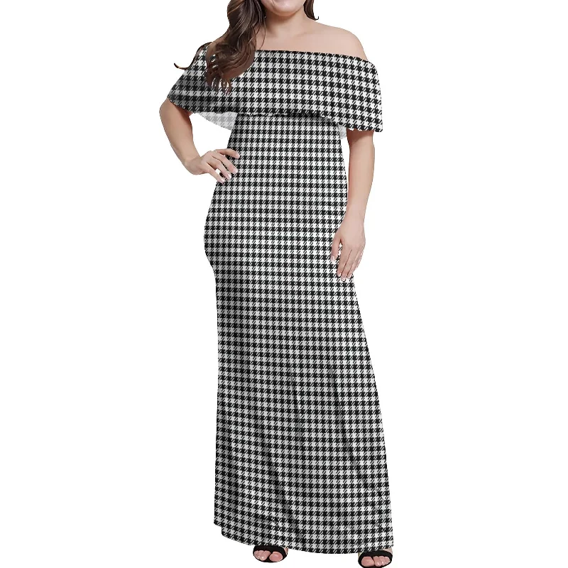 Mega Deal Shepherd Tartan Off Shoulder Long Dress
