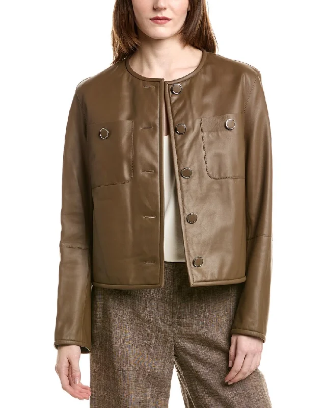 Savings Bonanza padded puffer coatLafayette 148 New York Patch Pocket Leather Jacket