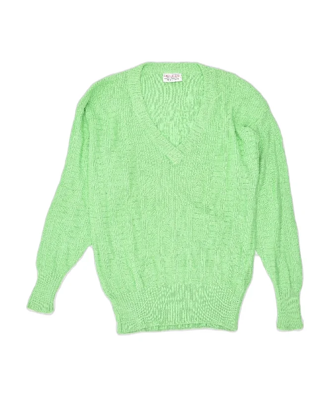 Quick Sale casual zip-up sweatshirtVINTAGE Womens V-Neck Jumper Sweater US 10 Large Green Cotton Classic