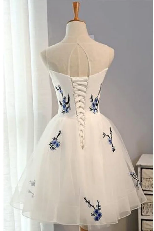 Unbeatable Prices Ivory Sheer Sleeveless Floral Short Homecoming Dresses