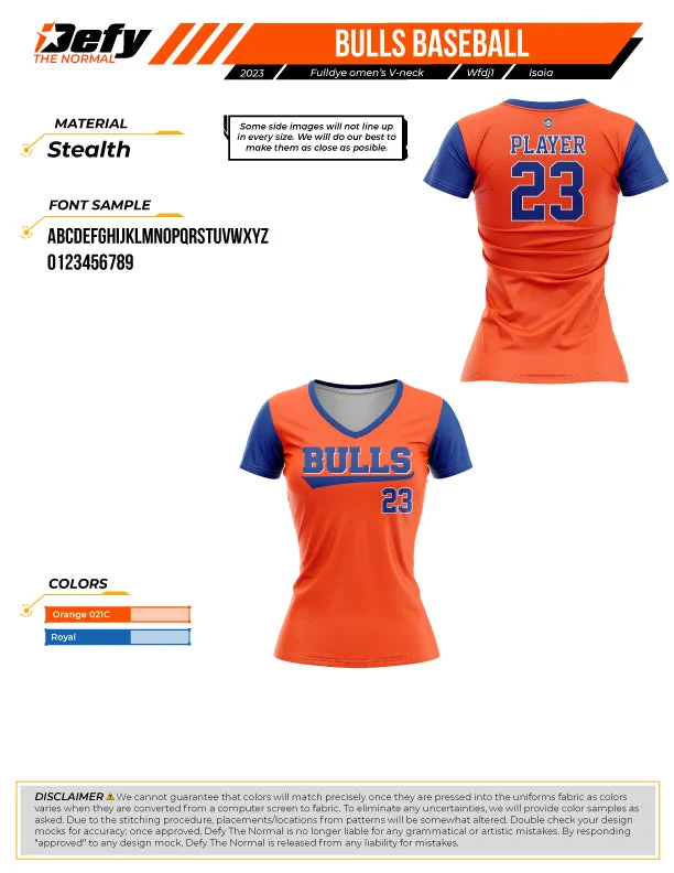 Price Reduction classic pullover hoodieversatile gym hoodieBulls Baseball Orange Womens Full Dye Jersey