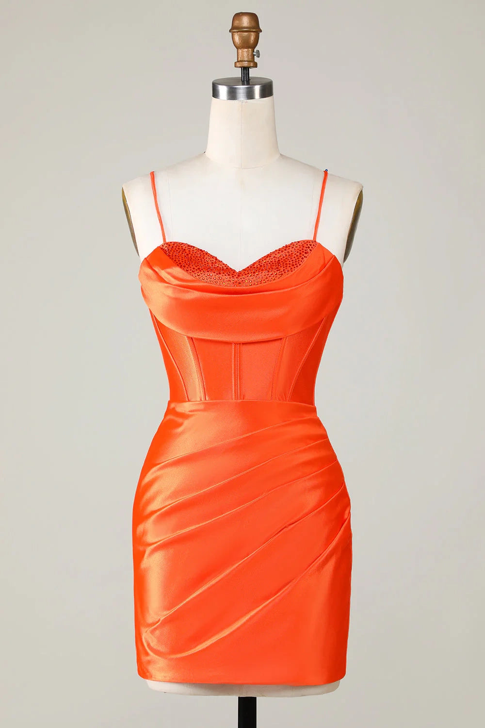 Early Bird Discount fitted cocktail dressSatin Fitted Sweetheart Spaghetti Straps Beaded Homecoming Dress