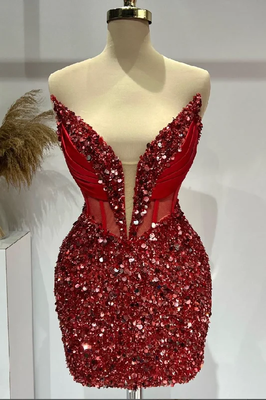 Year-End Clearance formal dressSexy V-Neck Sleeveless Empire Sequins Homecoming Dress