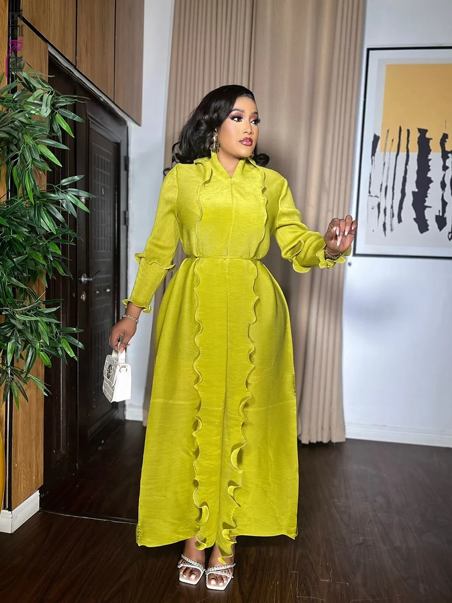 Huge Savings soft shell coatEGRM Miyake Pleated Maxi Long Dress Solid Ruffles Full Sleeve with Belt Formal Dresses for Women 2024 Summer New Hot Sales 8R295