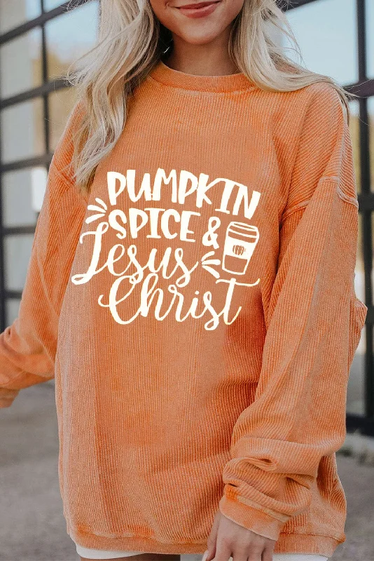 Hurry In urban street hoodieluxe gym hoodiePumpkin Spice & Jesus Christ Women's Long Sleeve Oversize Sweatshirt