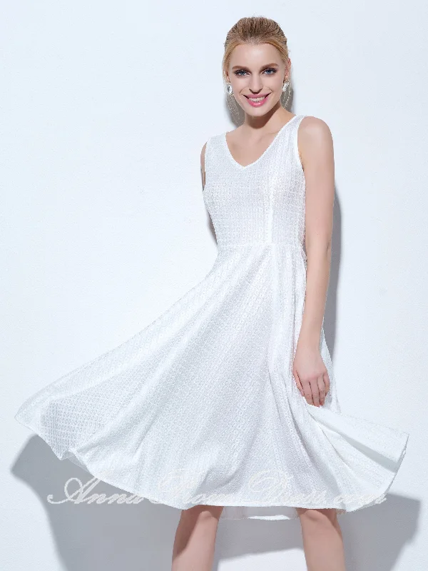 Online Exclusive White Homecoming Dress V-neck A-line Knee Length Lace Short Prom Dress Party Dress 271906