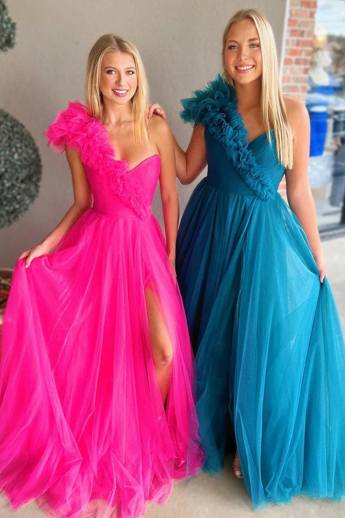 Unmissable Offer sophisticated dressTulle A-Line One Shoulder Empire With Side Slit Prom Dress