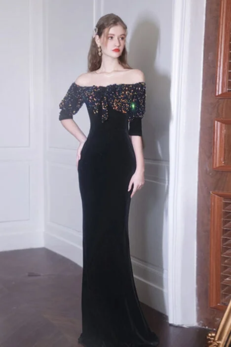 Don't Miss winter dressBlack Velvet Long Evening Dress
