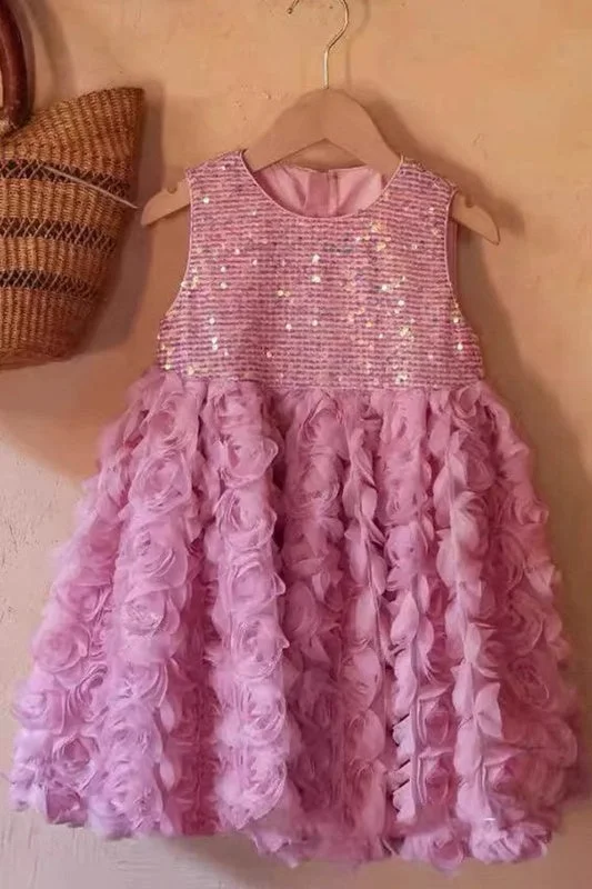 Exclusive Deal oversized dress3D Flower Sequins Round Sleeveless Empire A-Line Flower Girl Dress