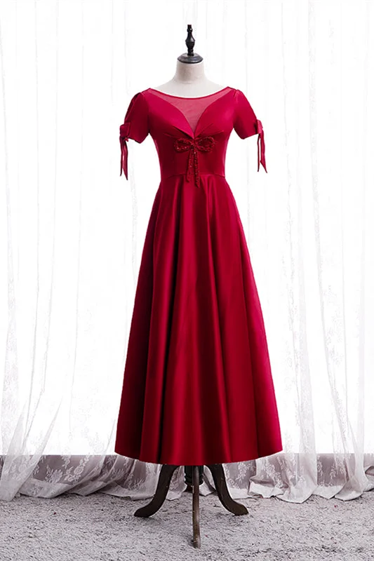 Special Offer floral wrap dressRed Illusion V Neck Sleeves Beaded Tea Length Formal Dress with Bows Special Offer floral wrap dressRed Illusion V Neck Sleeves Beaded Tea Length Formal Dress with Bows