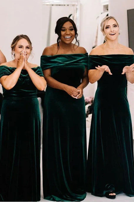 Deal Dash trendy wrap dressOff-Shoulder Sleeveless Velvet A-Line Bridesmaid Dress