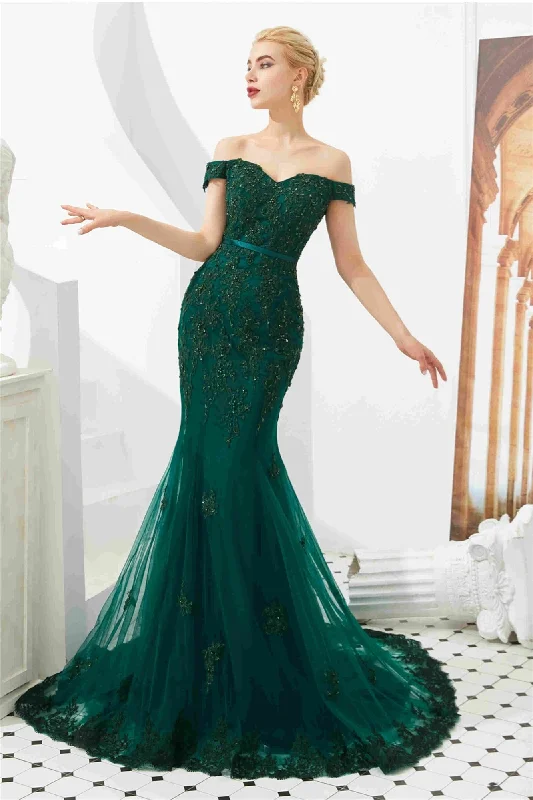 Midnight Madness puff sleeve dressDark Green Off the Shoulder Evening Dress