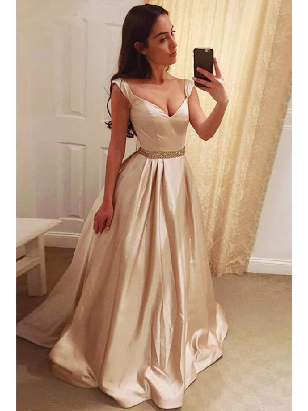 Buy More, Save More Long Prom Dresses Off-the-shoulder Aline Rhinestone Floor-length Chic Prom Dress JKL608