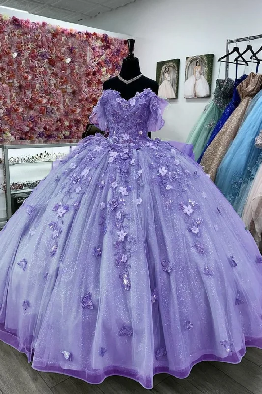 Last Chance luxury dressWomen's Lavender Ball Gown Sweet 15 Dress with Butterflies Y4503