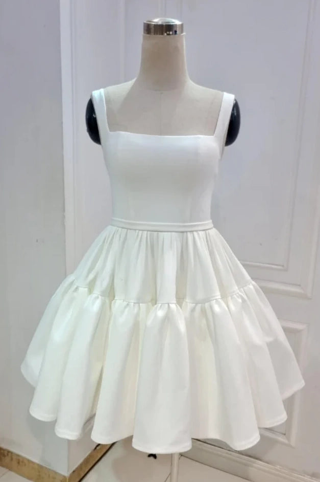 Year-End Sale classic fit-and-flare dressSquare Spaghetti Straps Satin A-Line Short Wedding Dress Year-End Sale classic fit-and-flare dressSquare Spaghetti Straps Satin A-Line Short Wedding Dress