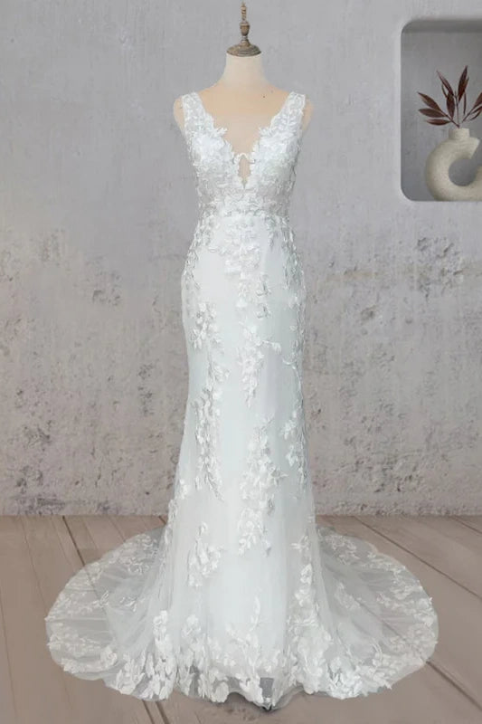 Must-Have Deals mini dressLace Appliques V-Neck Sleeveless With Train Wedding Dress Must-Have Deals mini dressLace Appliques V-Neck Sleeveless With Train Wedding Dress