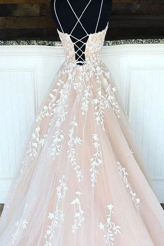 YEAR-End Sale Hottest Elegant Spaghetti Straps Backless Lace Long Princess Prom Dresses For Teens