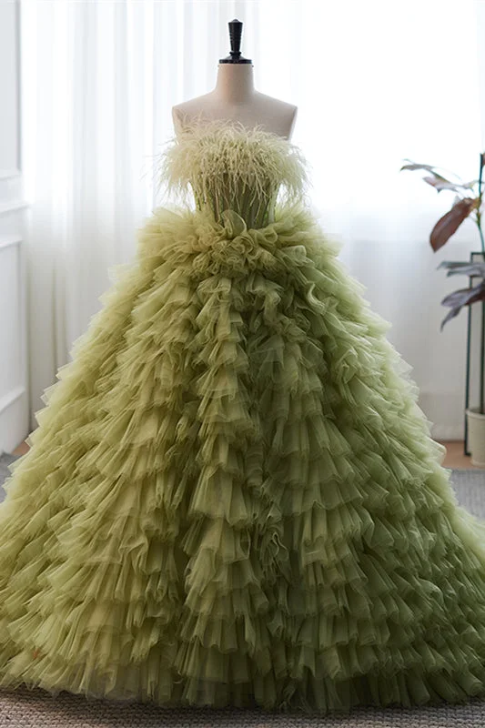 Instant Discount chic dressGreen Strapless Boning Ruffle-Layers Formal Dress with Feathers Instant Discount chic dressGreen Strapless Boning Ruffle-Layers Formal Dress with Feathers