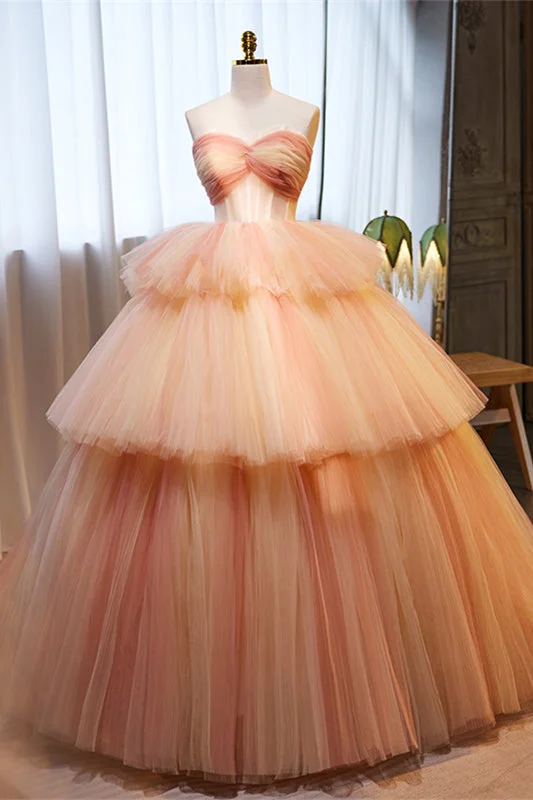 Deal of the Day t-shirt dressLight Orange Strapless A-line Multi-Layers Long Prom Dress