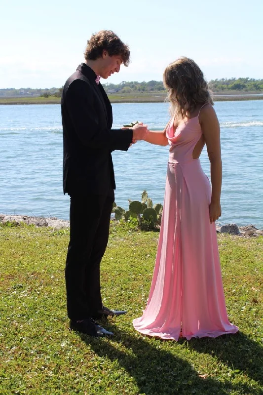 Friends and Family Sale pleated dressPink A-line Long Prom Dress,Pink Graduation Dress Y4604