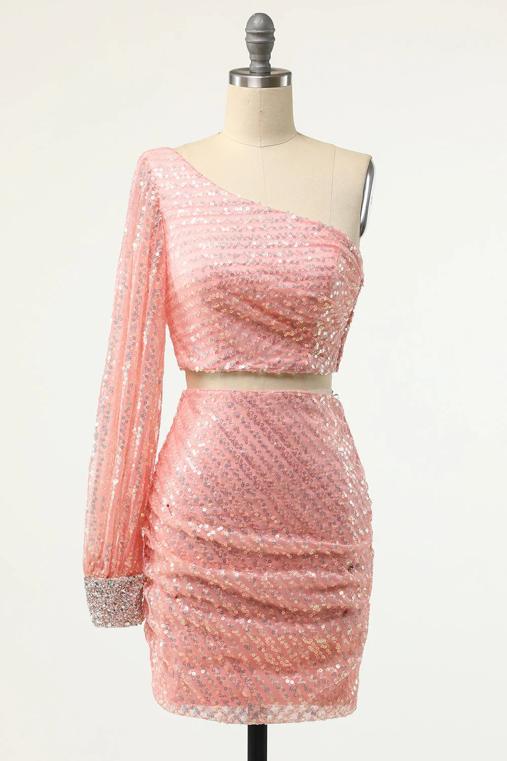Deal Frenzy elegant dressGlitter Fitted One Shoulder Two Piece Homecoming Dress