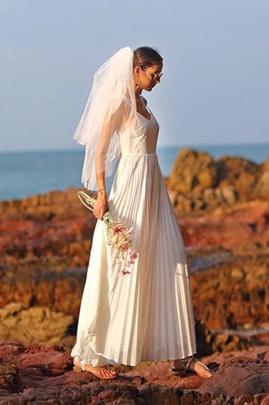 Shop and Save boho-chic dressWhite Pleated Chiffon Long Maxi Dress