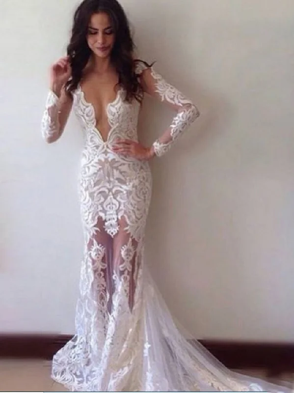 Lowest Price Sexy Prom Dresses Scoop Sheath Column Long Sleeve Chic Prom Dress Ivory Evening Dress JKL492