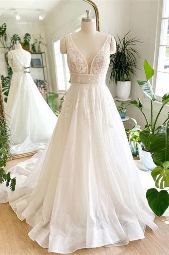Buy More, Save More casual shift dressSleeveless V-Neck Empire Sheer Appliques With Train Tulle A-Line Wedding Dress Buy More, Save More casual shift dressSleeveless V-Neck Empire Sheer Appliques With Train Tulle A-Line Wedding Dress